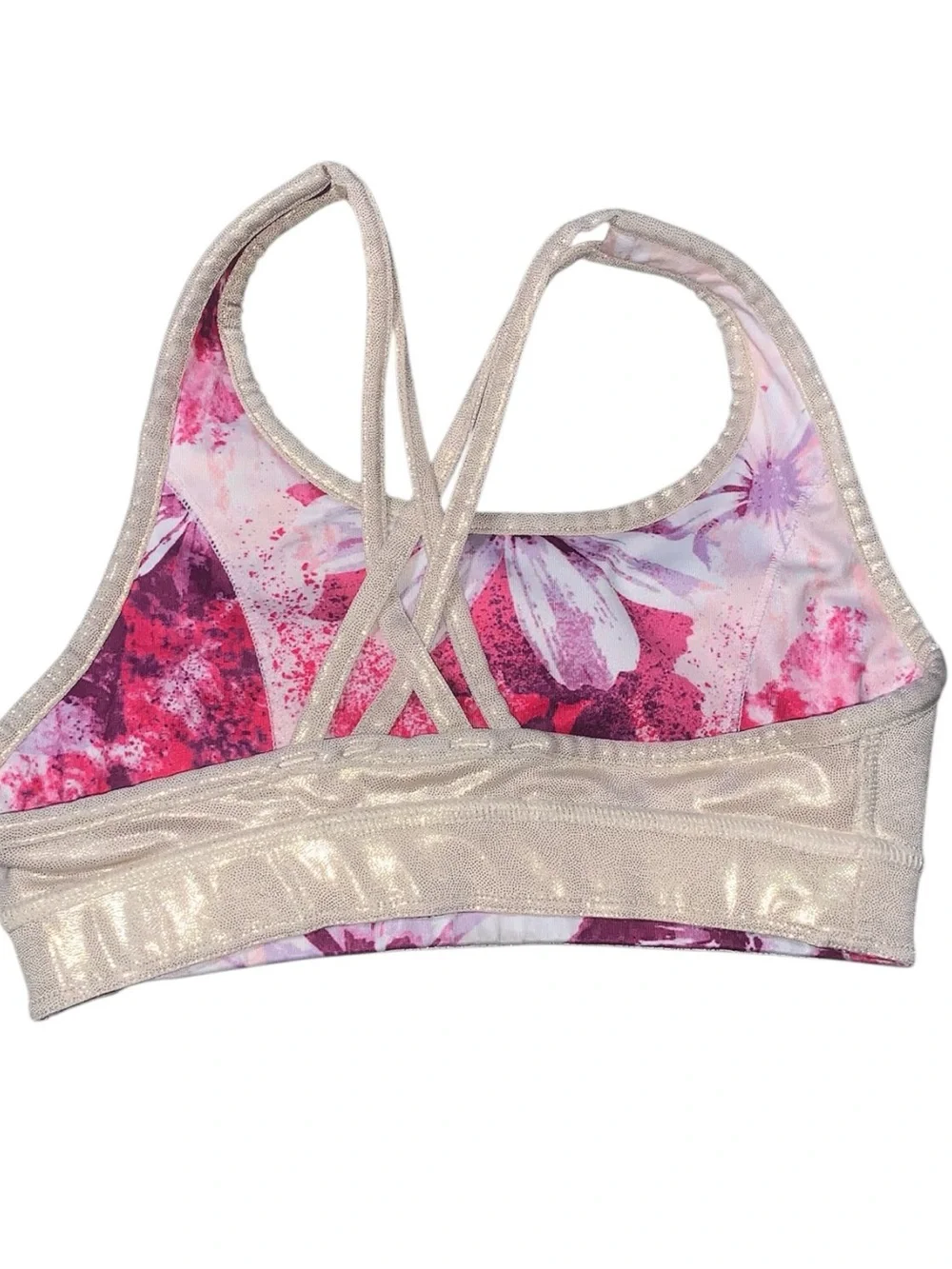 Justice Girls Pink & White Floral Girls Reversible Sports Bra XS Metallic